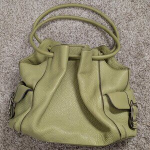 Cole Haan Village Lime Green Signature Pebbled Leather Cinched Tote Bag